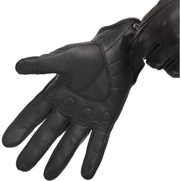 Men's Black Touchscreen Dirt Biker Riding Hunting Motorcycle Leather Gloves - Picture 5 of 8